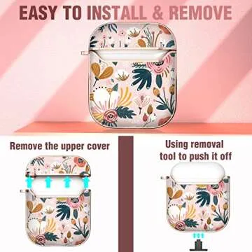 Maxjoy for AirPods Case Cover, Flower AirPod Case Hard Protective Shockproof Cute Air Pod 2 Case for Women Men with Keychain Clip for AirPod 2nd 1st Generation Charging Case 2&1, Floral