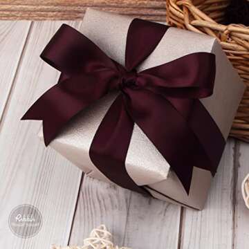 Ribbli Burgundy Double Faced Satin Ribbon,1” x 25 Yards,Use for Craft Bows Bouquet, Gift Wrapping, Wedding Decoration, Floral Arrangement