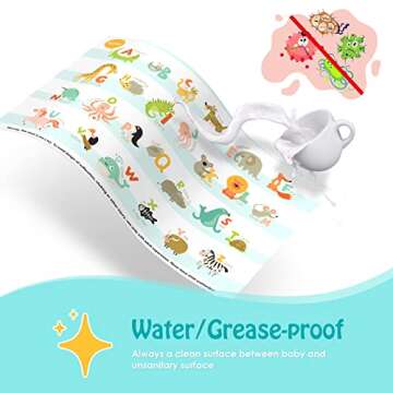 Disposable Placemats for Baby 40 Pack Stick-On Baby Placemat Alphabet ABC Animal Kids Table Mat for Restaurants Dining Table Travel Essentials for Toddlers, Multicolor