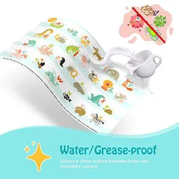 Disposable Placemats for Baby 40 Pack Stick-On Baby Placemat Alphabet ABC Animal Kids Table Mat for Restaurants Dining Table Travel Essentials for Toddlers, Multicolor