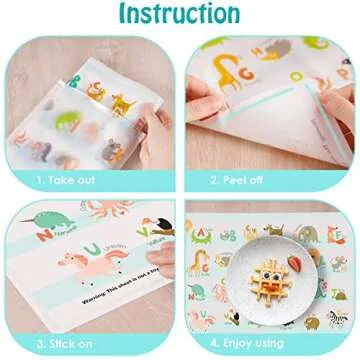 Disposable Placemats for Baby 40 Pack Stick-On Baby Placemat Alphabet ABC Animal Kids Table Mat for Restaurants Dining Table Travel Essentials for Toddlers, Multicolor