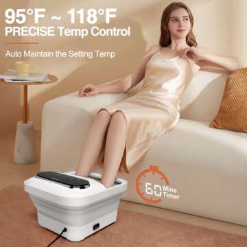 Beinilai Collapsible Foot Spa with Heat, Bubble and Temperature Control, Foot Bath Massager with Massage Rollers, Foot Soaking Tub, Pedicure Foot spa for Stress Relief (White)