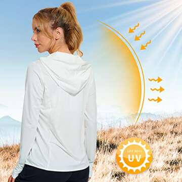 Libin Women's Full Zip UPF 50+ Sun Protection Hoodie Jacket Long Sleeve Sun Shirt Hiking Outdoor Performance with Pockets White XL
