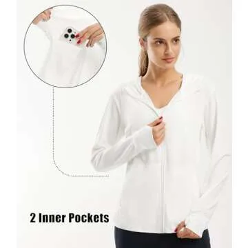 Libin Women's Full Zip UPF 50+ Sun Protection Hoodie Jacket Long Sleeve Sun Shirt Hiking Outdoor Performance with Pockets White XL