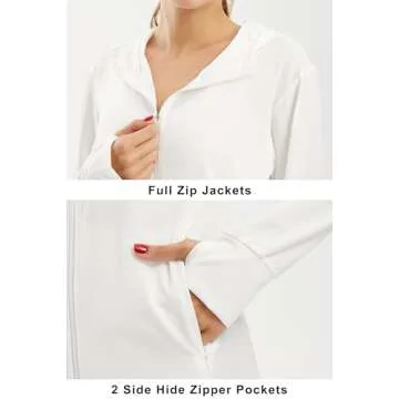 Libin Women's Full Zip UPF 50+ Sun Protection Hoodie Jacket Long Sleeve Sun Shirt Hiking Outdoor Performance with Pockets White XL