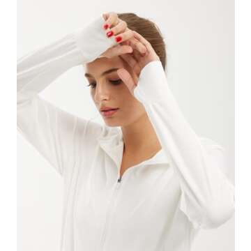 Libin Women's Full Zip UPF 50+ Sun Protection Hoodie Jacket Long Sleeve Sun Shirt Hiking Outdoor Performance with Pockets White XL