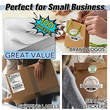 Koala 100 Sheets Matte White Sticker Paper for Inkjet Printing