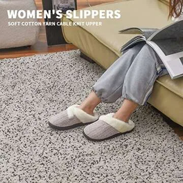 Slippers for Women Fuzzy House Slip on Indoor Outdoor Bedroom Furry Fleece Lined Ladies Comfy Memory Foam Female Home Shoes Anti-Skid Rubber Hard Sole Light Purple Size 7-8