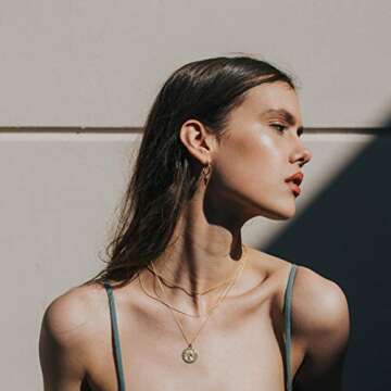 MEVECCO Carved Gold Coin Pendant Necklace for Women 18K Gold Plated Dainty Minimalist Necklace for W...