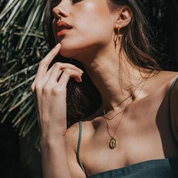 MEVECCO Carved Gold Coin Pendant Necklace for Women 18K Gold Plated Dainty Minimalist Necklace for Women
