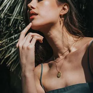 MEVECCO Carved Gold Coin Pendant Necklace for Women 18K Gold Plated Dainty Minimalist Necklace for Women