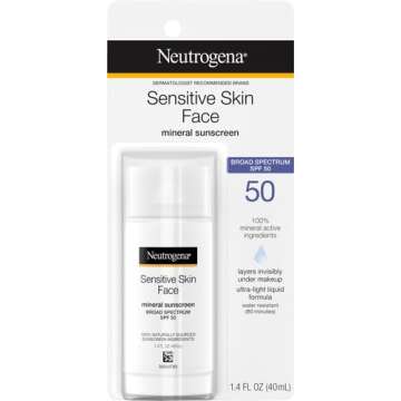 Neutrogena Sensitive Skin Face Liquid Mineral Sunscreen with Broad Spectrum SPF 50, Lightweight Sunscreen with Zinc Oxide, Hypoallergenic, Fragrance-Free, Non-Comedogenic, 1.4 fl. oz