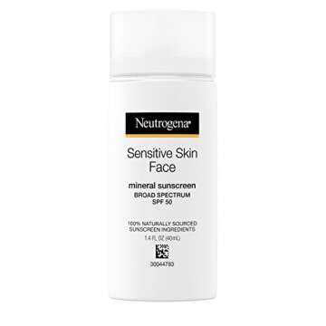Neutrogena Sensitive Skin Face Liquid Mineral Sunscreen with Broad Spectrum SPF 50, Lightweight Sunscreen with Zinc Oxide, Hypoallergenic, Fragrance-Free, Non-Comedogenic, 1.4 fl. oz