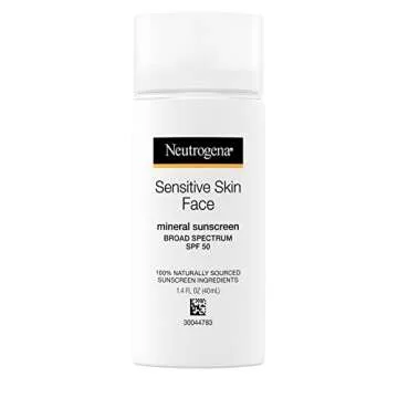Neutrogena Sensitive Skin Face Liquid Mineral Sunscreen with Broad Spectrum SPF 50, Lightweight Sunscreen with Zinc Oxide, Hypoallergenic, Fragrance-Free, Non-Comedogenic, 1.4 fl. oz