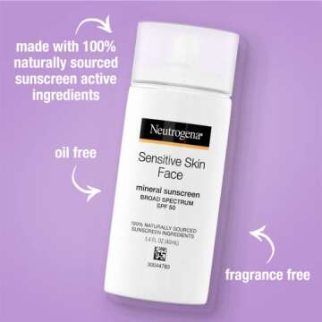 Neutrogena Sensitive Skin Face Liquid Mineral Sunscreen with Broad Spectrum SPF 50, Lightweight Sunscreen with Zinc Oxide, Hypoallergenic, Fragrance-Free, Non-Comedogenic, 1.4 fl. oz