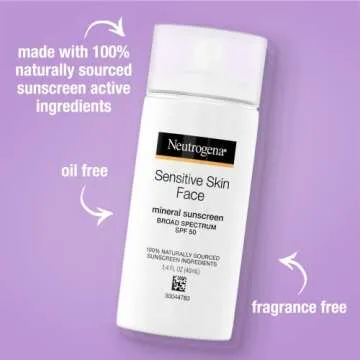 Neutrogena Sensitive Skin Face Liquid Mineral Sunscreen with Broad Spectrum SPF 50, Lightweight Sunscreen with Zinc Oxide, Hypoallergenic, Fragrance-Free, Non-Comedogenic, 1.4 fl. oz