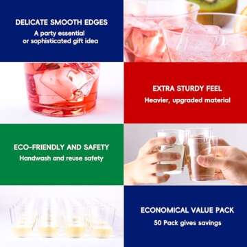 JOLLY CHEF 14 oz Clear Plastic Cups, 50 Pack Heavy-duty Party Glasses, Disposable plastic cups for w...