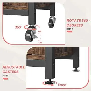 Bestier Bakers Racks with Storage Cabinet, Height-Adjustable 45" to 55" Microwave Stand for Kitchen with Wheels & Feet, Industrial Rolling Coffee Bar Shelf with 10 S-Hooks Rustic Brown