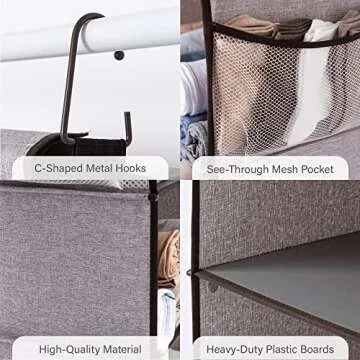 StorageWorks 6-Shelf Hanging Closet Organizer, Adjustable Length Hanging Shelves for Closet, Fabric, Gray, 12 ¼" D x 13 ½" W x 47 ½" H