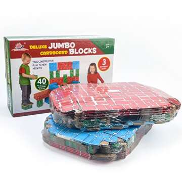 Cardboard Building Block, Exercise N Play 40pcs Extra-Thick Jumbo Giant Building Blocks in 3 Sizes for Kids
