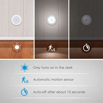 AMIR Upgraded 3.15” Motion Sensor Light Indoor, Cordless Battery Powered Stick on LED Night Lights for Closet, Stair, Under Cabinet, Hallway, Kitchen (White - Pack of 3)