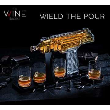 Uzi Submachine Gun Whiskey Gun Decanter and 4 Liquor Glasses - Tik Tok Gun Decanter & Glass Set - Gu...