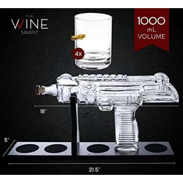 Uzi Submachine Gun Whiskey Gun Decanter and 4 Liquor Glasses - Tik Tok Gun Decanter & Glass Set - Gun Gifts for Men - Whiskey Decanter Set - Bourbon & Scotch Decanter - Firearm Shooting Gifts for Dad