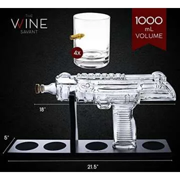 Uzi Submachine Gun Whiskey Gun Decanter and 4 Liquor Glasses - Tik Tok Gun Decanter & Glass Set - Gun Gifts for Men - Whiskey Decanter Set - Bourbon & Scotch Decanter - Firearm Shooting Gifts for Dad