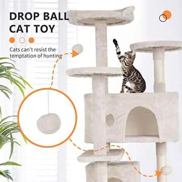 BestPet 54in Multi-Level Cat Tree Tower Furniture Activity Center with Scratching Posts, Toys and Condo for Indoor Kittens, Beige