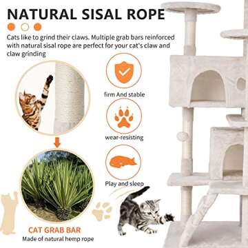 BestPet 54in Multi-Level Cat Tree Tower Furniture Activity Center with Scratching Posts, Toys and Condo for Indoor Kittens, Beige