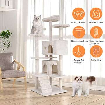 BestPet 54in Multi-Level Cat Tree Tower Furniture Activity Center with Scratching Posts, Toys and Condo for Indoor Kittens, Beige