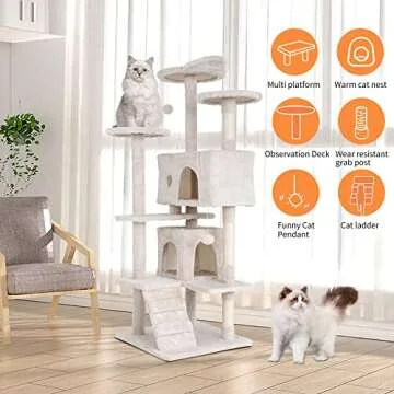 BestPet 54in Multi-Level Cat Tree Tower Furniture Activity Center with Scratching Posts, Toys and Condo for Indoor Kittens, Beige