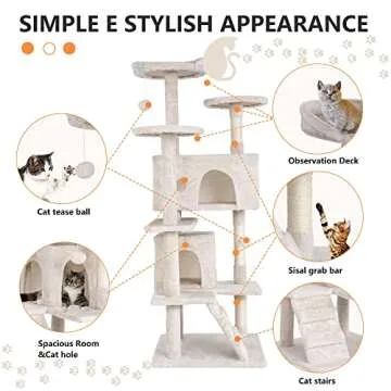 BestPet 54in Multi-Level Cat Tree Tower Furniture Activity Center with Scratching Posts, Toys and Condo for Indoor Kittens, Beige