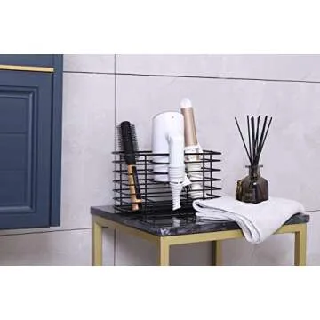 YCOCO Hair Dryer Holder - Wall Mount Metal Wire Organizer for Bathroom Hair Care Tools, Styling Tool Storage Basket for Dryers, Flat Irons, Curling Wands, Straighteners, Black