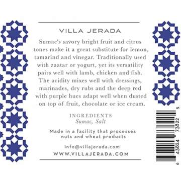 Villa Jerada, Sumac Coarse Premium Seasoning Spice - Featuring Cherry and Citrus Notes (New Lemony-Salty Partner to Pepper), 2.1 oz (SUMAC - 1 JAR)