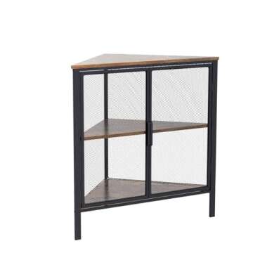 VECELO Corner Cabinet with Two Doors and Shelves, Free-Standing Storage Organizer for Small Space in Living Room/Bedroom/Kitchen, Brown and Black