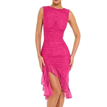 VNIRA Stylish Ruffle Bodycon Dress Backless Midi Style