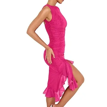 VNIRA Stylish Ruffle Bodycon Dress Backless Midi Style