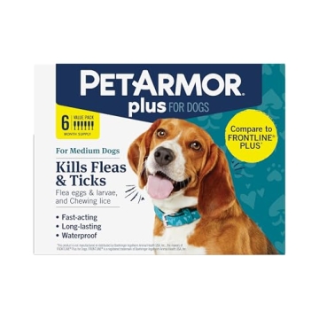 PetArmor Plus Flea and Tick Prevention for Dogs, Dog Flea and Tick Treatment, 6 Doses, Waterproof To...