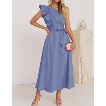 Elegant ZESICA One Shoulder Ruffle Dress for Summer