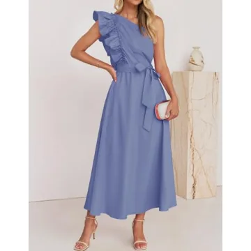 Elegant ZESICA One Shoulder Ruffle Dress for Summer