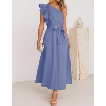 Elegant ZESICA One Shoulder Ruffle Dress for Summer
