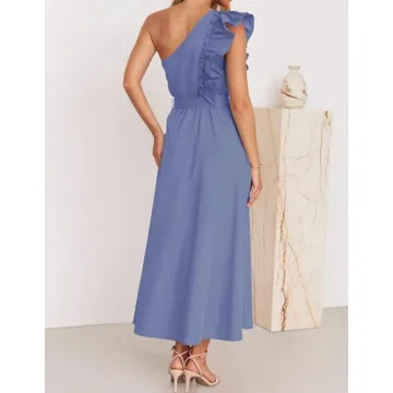 Elegant ZESICA One Shoulder Ruffle Dress for Summer