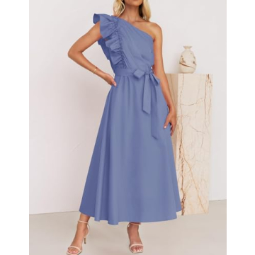 Elegant ZESICA One Shoulder Ruffle Dress for Summer