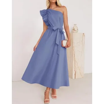 Elegant ZESICA One Shoulder Ruffle Dress for Summer