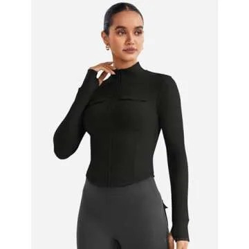 YEOREO Women's Cropped Full Zip Workout Jacket
