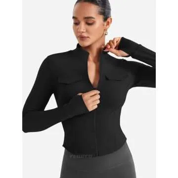 YEOREO Women's Cropped Full Zip Workout Jacket