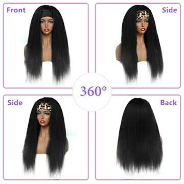 NAYOO 22 inch Kinky Straight Headband Wigs for Women Synthetic Head Wrap Wigs Easy to Wear Yaki Straight Wigs Natural Black (22 inch, 1B)