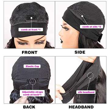 NAYOO 22 inch Kinky Straight Headband Wigs for Women Synthetic Head Wrap Wigs Easy to Wear Yaki Straight Wigs Natural Black (22 inch, 1B)