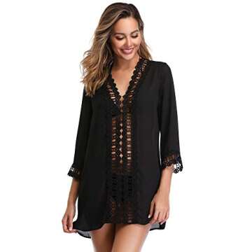 MiYang Women's Floral Lace Beach Bikini Swimwear Cover-up Sky Blue X-Large(US 10-12)